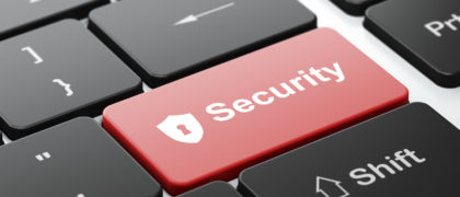 Protection concept: Shield With Keyhole and Security on keyboard Protection concept: computer keyboard with Shield With Keyhole icon and word Security, selected focus on enter button, 3d render